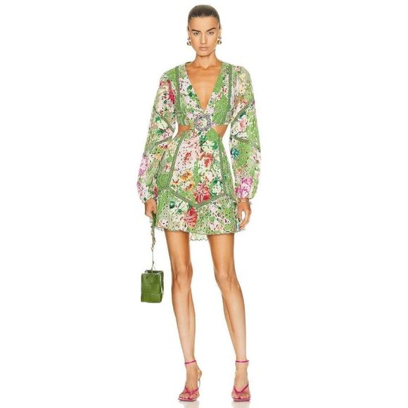 HEMANT AND NANDITA Zaria Short Dress in Military Green - Picture 1 of 13